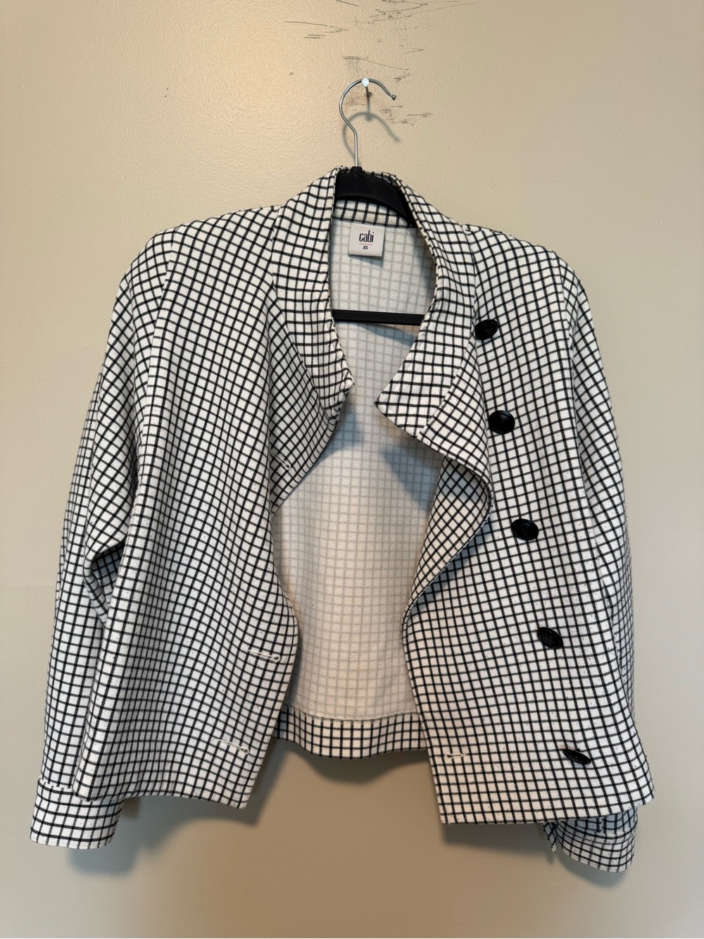 CAbi Black & White Windowpane Cropped jacket